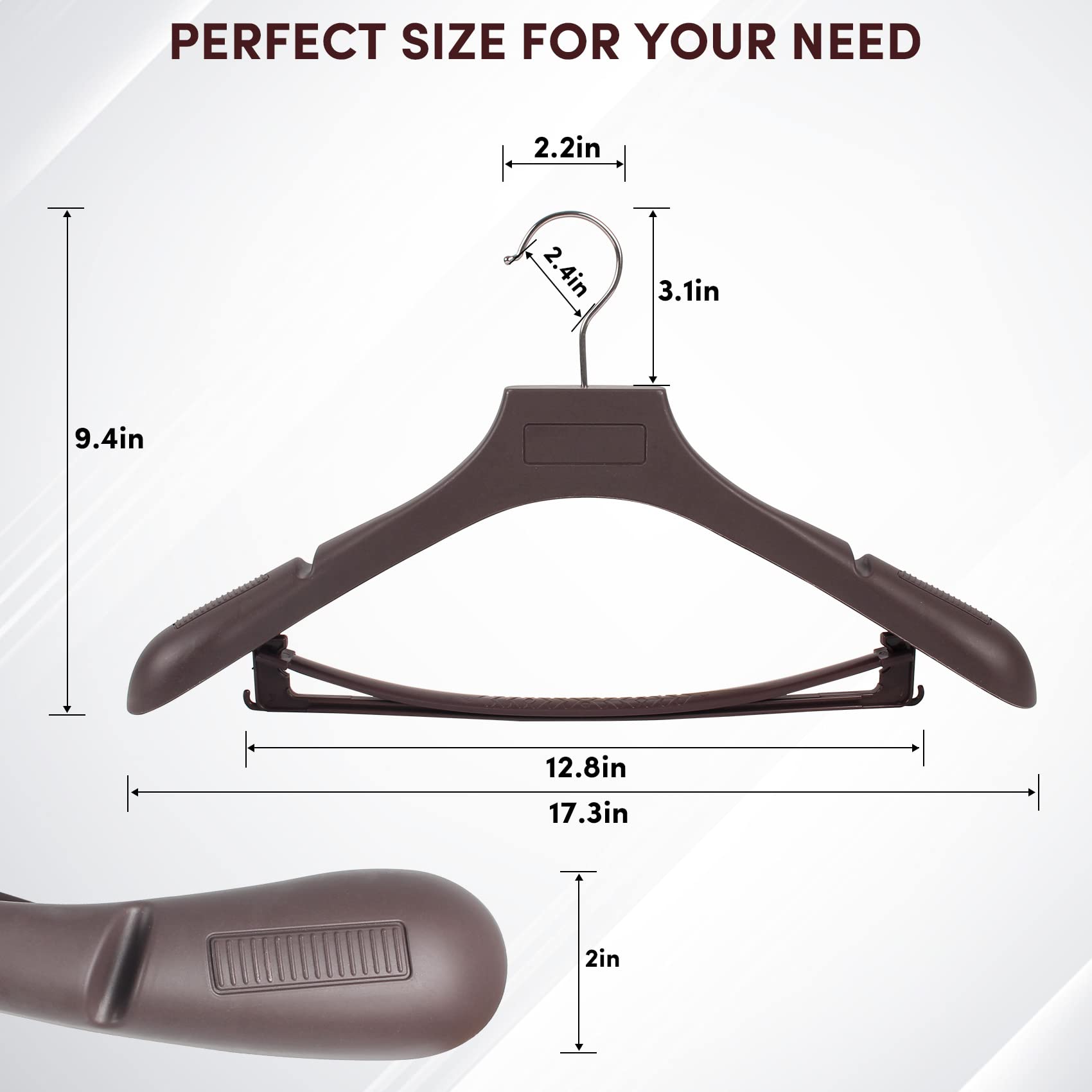 Dedu Suit Hangers For Men 40 Pack, Extra Wide Hangers Non Slip Width 17.7'', Brown Coat Hangers Thick Plastic With Pants Bar 360